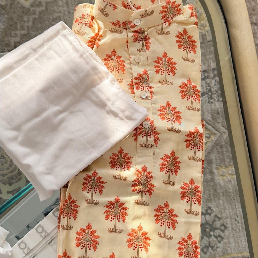 Boys kurta pajama Floral Button-Up Shirt and White Fabric